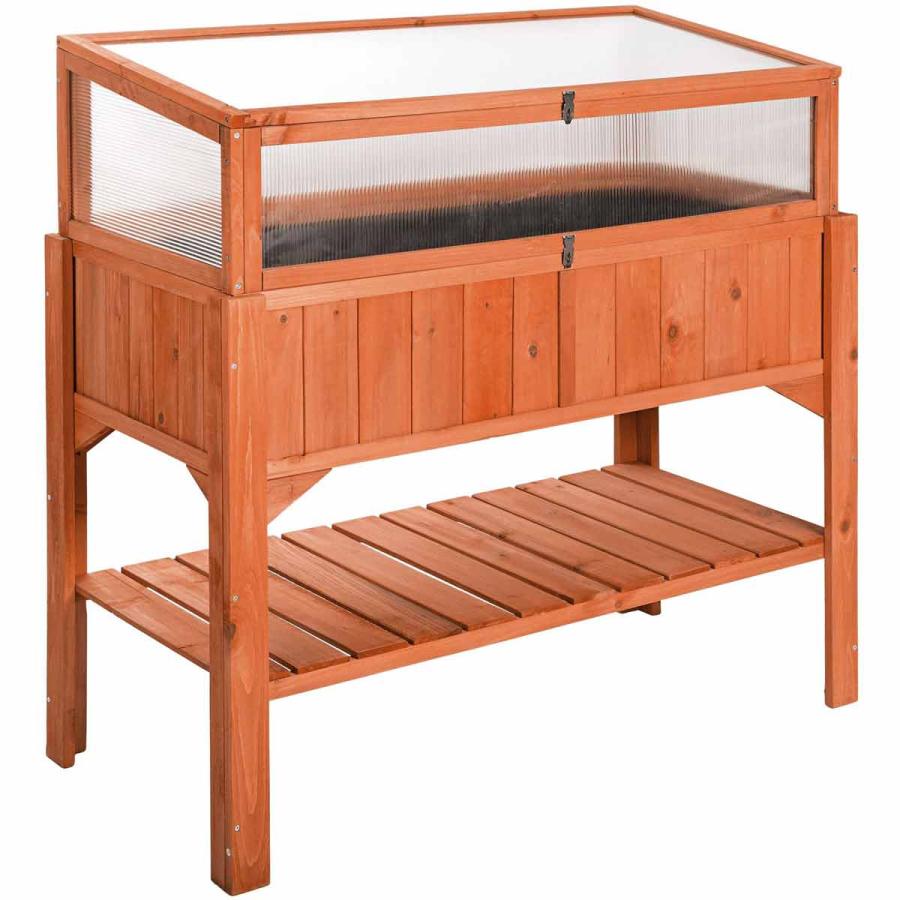 Planting & Growing |  Raised Planter With Cold Frame Attachment & Shelf '119X53X124Cm' Brown Planting & Growing Brown