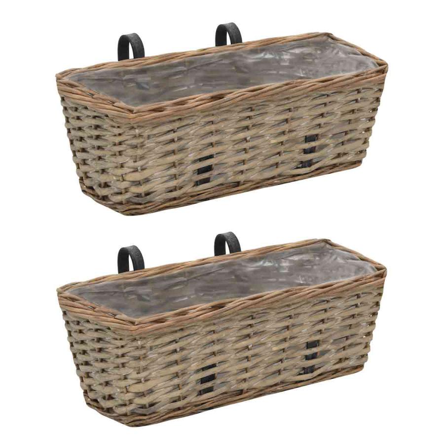 Planting & Growing |  Balcony Planter 2 Pcs Wicker W/ Pe Lining 40Cm Planting & Growing Brown