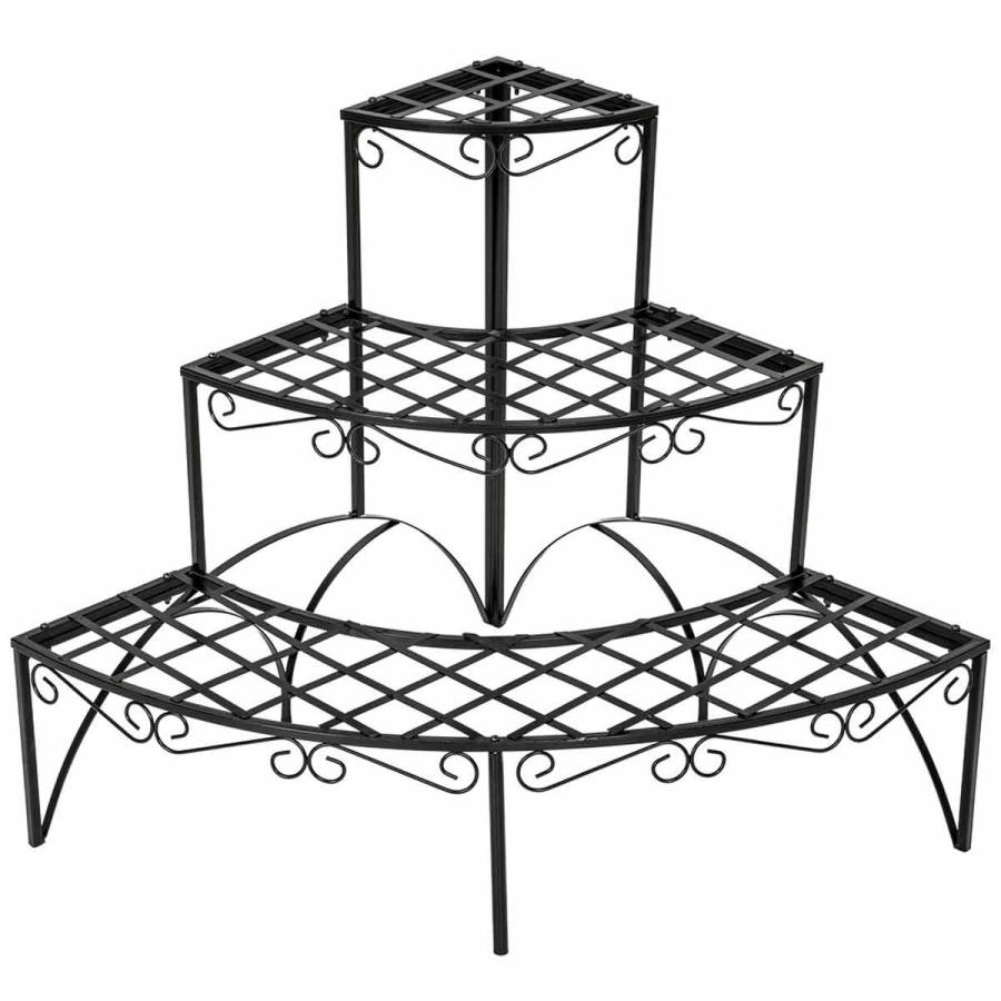 Planting & Growing |  Corner Plant Stand With 3 Levels Black Planting & Growing Black