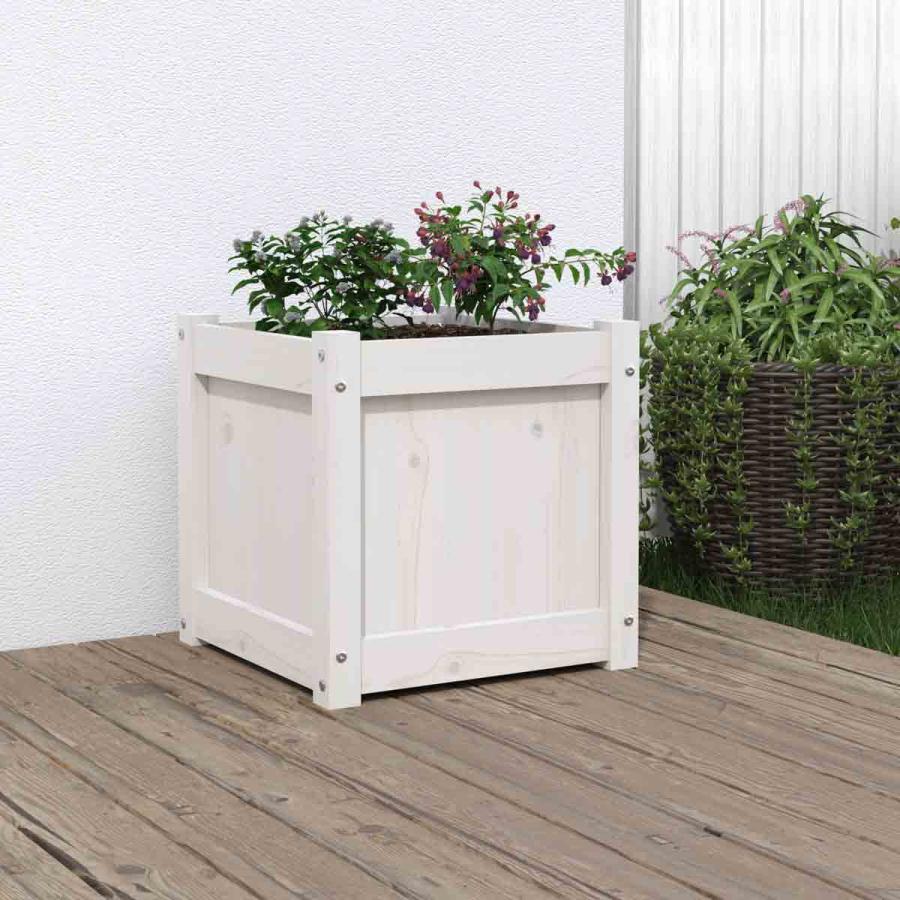 Planting & Growing |  Garden Planter White 40X40X40 Cm Solid Wood Pine Planting & Growing Planting & Growing